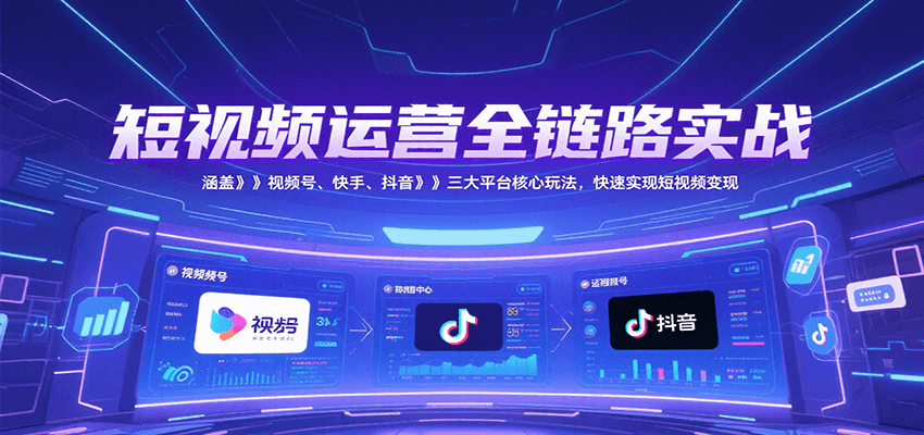 短视频运营全链路实战，涵盖视频号、快手、抖音三大平台核心玩法，快速实现变现！ - A5资源网