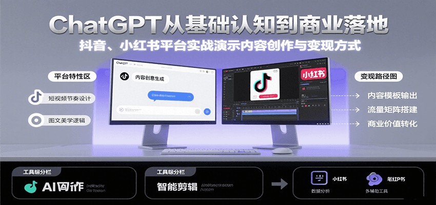 ChatGPT从基础认知到商业落地，实战演示抖音、小红书等平台的内容创作与变现 - A5资源网