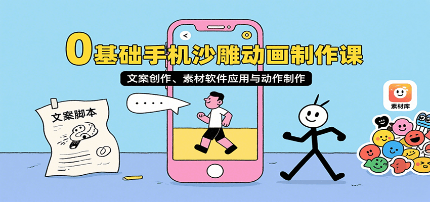0基础手机沙雕动画制作课，文案创作、素材软件应用与动作制作 - A5资源网
