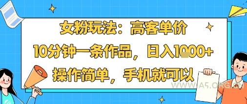 女粉玩法：高客单价，10分钟一条作品，日入1k+操作简单，手机就可以-小红泡