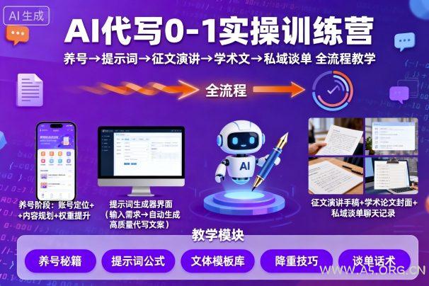AI代写0-1实操训练营，从养号、提示词、征文演讲、学术文，到私域谈单的全流程教学-小红泡