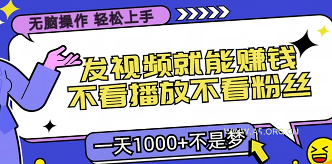 无脑操作，只要发视频就能赚钱？不看播放不看粉丝，小白轻松上手，一天...-A5资源网