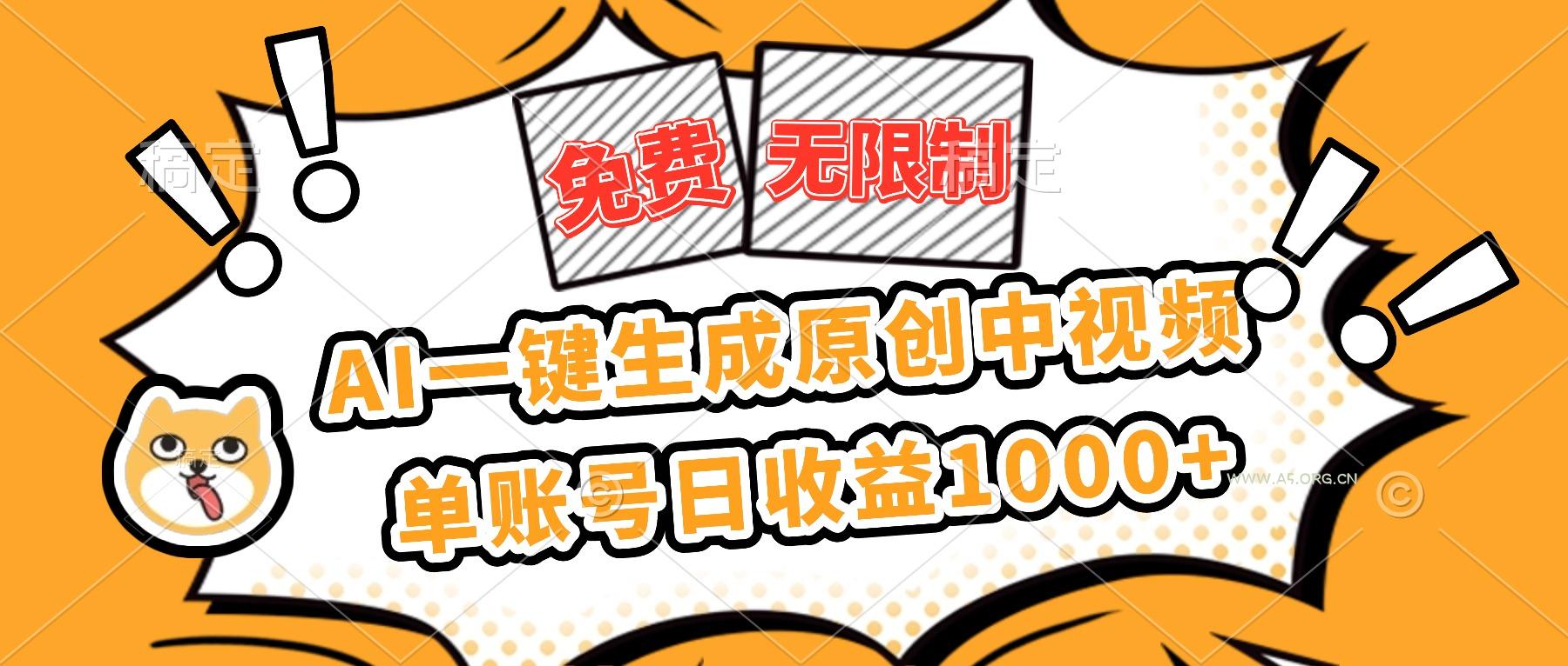 免费无限制,AI一键生成原创中视频,单账号日收益1000+-小红泡