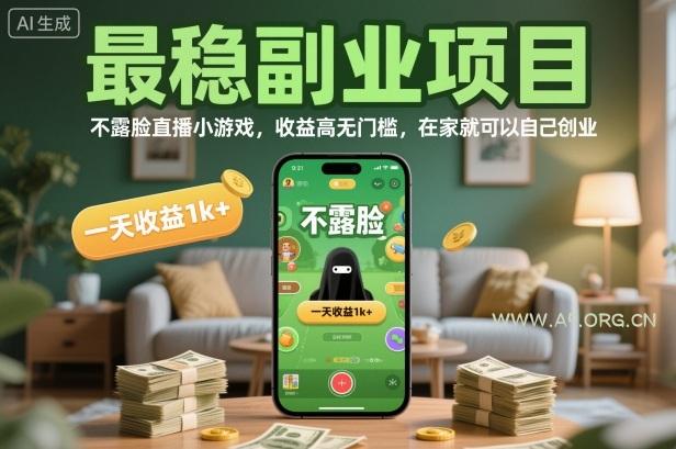最稳副业项目,不露脸直播小游戏,收益高无门槛,一天收益1k+,在家就可以自己创业【揭秘】-小红泡