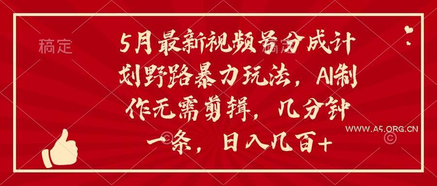 5月最新视频号分成计划野路暴力玩法,ai制作,无需剪辑。几分钟一条,…-小红泡