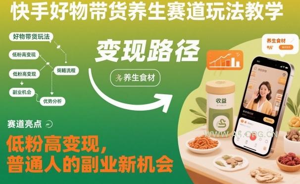 快手好物带货养生赛道玩法教学，低粉高变现，普通人的副业新机会-小红泡