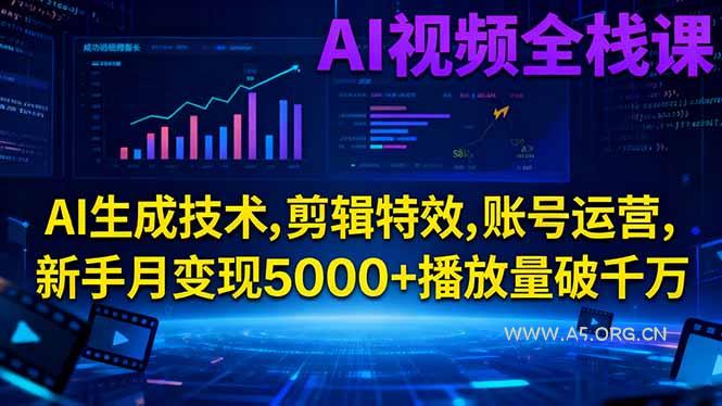 AI视频全栈课:AI生成技术,剪辑特效,账号运营,新手月变现5000+播放量破千万-小红泡
