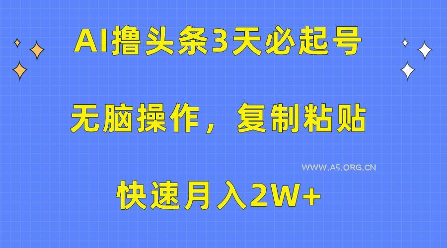 (10043期)AI撸头条3天必起号,无脑操作3分钟1条,复制粘贴快速月入2W+-小红泡