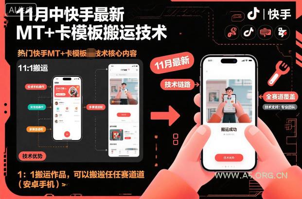 11月中快手最新MT+卡模板搬运技术,1:1搬运作品,可以搬运任何赛道(安卓手机)-小红泡