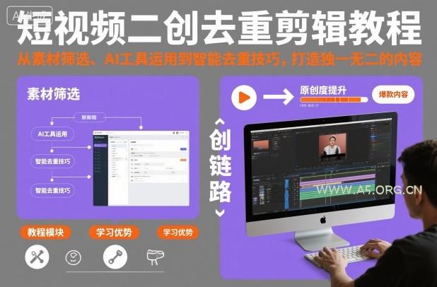 短视频二创去重剪辑教程,从素材筛选、AI工具运用到智能去重技巧,打造独一无二的内容-小红泡