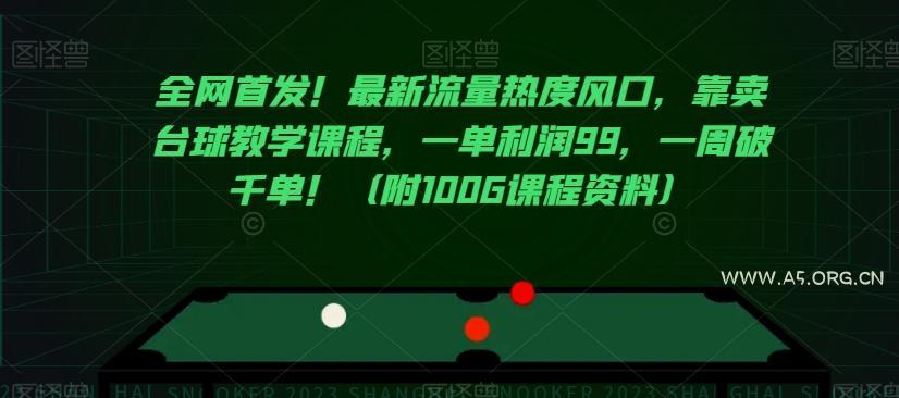 全网首发！最新流量热度风口，靠卖台球教学课程，一单利润99，一周破千单！（附100G课程资料）-小红泡