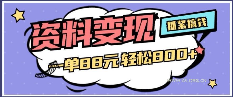 资料变现，一单88元轻松800+-小红泡