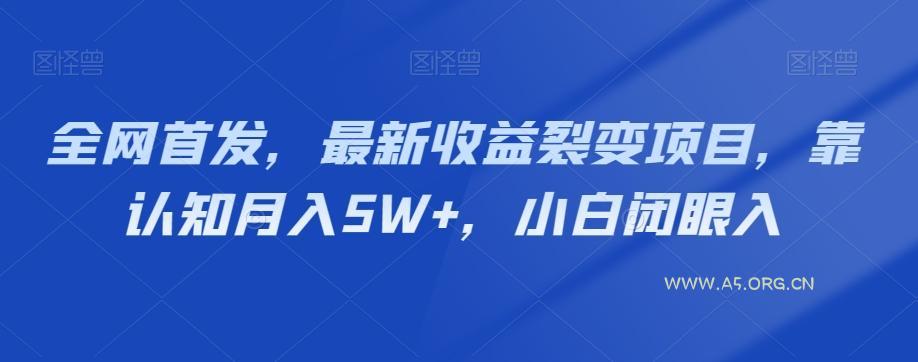 全网首发,最新收益裂变项目,靠认知月入5W+,小白闭眼入-小红泡