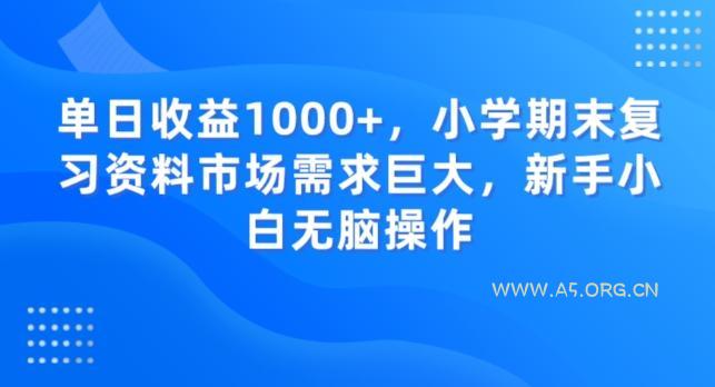单日收益1000+,小学期末复习资料市场需求巨大,新手小白无脑操作-小红泡