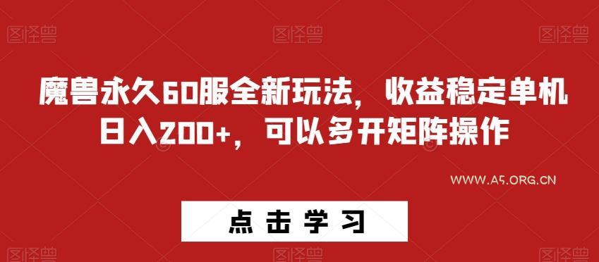 魔兽永久60服全新玩法，收益稳定单机日入200+，可以多开矩阵操作-小红泡
