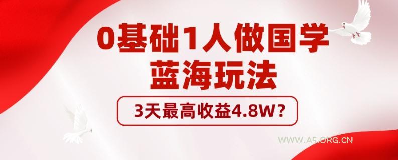 0基础1人做国学蓝海玩法,3天最高收益4.8W?-小红泡