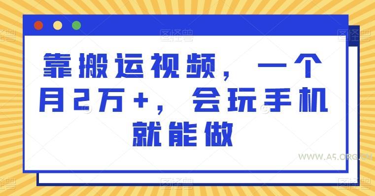 靠搬运视频，一个月2万+，会玩手机就能做-小红泡