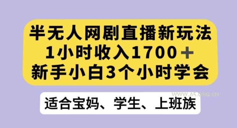 半无人网剧直播新玩法,1小时收入1700+,新手小白3小时学会【揭秘】-小红泡