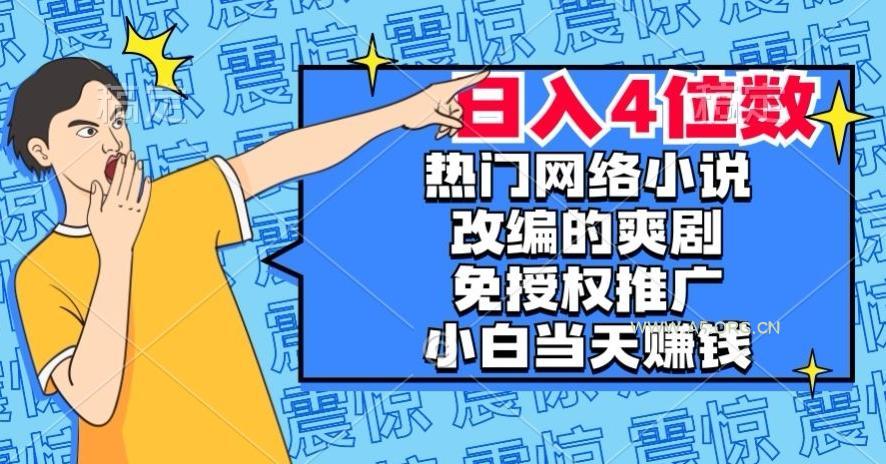 热门网络小说改编的爽剧,免授权推广,新人当天就能赚钱,日入4位数【揭秘】-小红泡