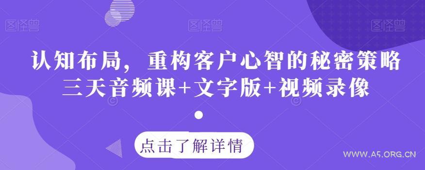 认知布局，重构客户心智的秘密策略三天音频课+文字版+视频录像-小红泡