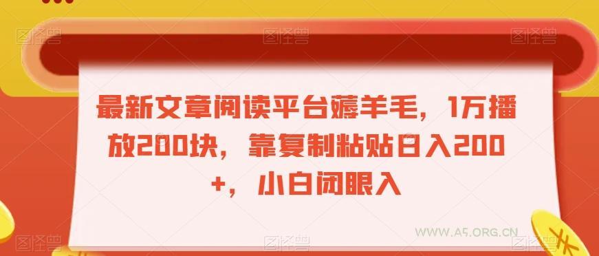 最新文章阅读平台薅羊毛，1万播放200块，靠复制粘贴日入200+，小白闭眼入【揭秘】-小红泡