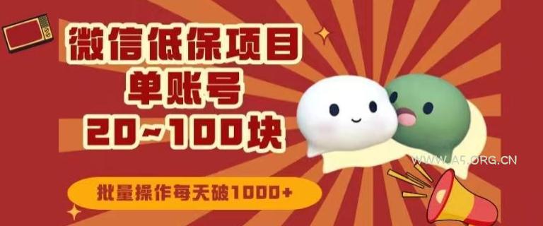 微信领低保单账号20元-100元,批量操作每天破1000+-小红泡