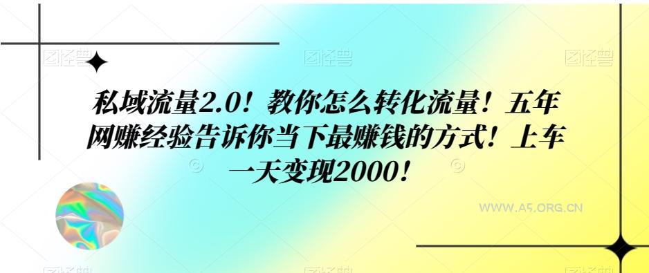 私域流量2.0!教你怎么转化流量!五年网赚经验告诉你当下最赚钱的方式!上车一天变现2000!-小红泡