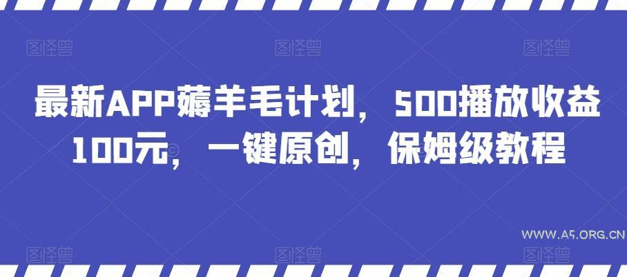 最新APP薅羊毛计划，500播放收益100元，一键原创，保姆级教程-小红泡