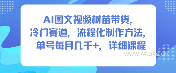 AI图文视频树苗带货,冷门赛道,流程化制作方法,单号每月几K,详细课程-小红泡