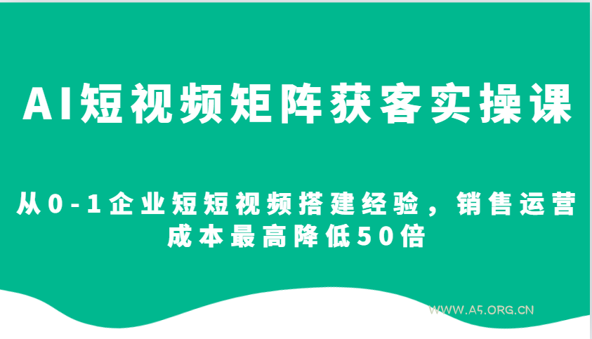 AI短视频矩阵获客实操课，从0-1企业短短视频搭建经验，销售运营成本最高降低50倍-小红泡