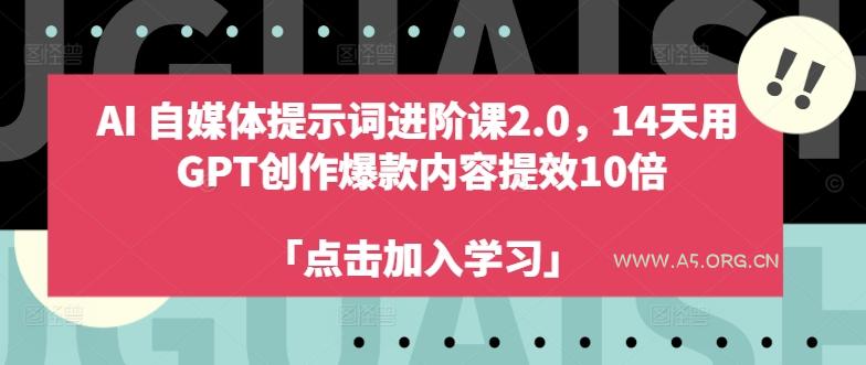 AI自媒体提示词进阶课2.0,14天用 GPT创作爆款内容提效10倍-小红泡