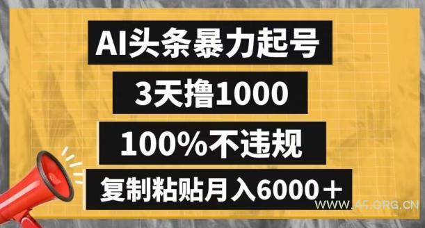 AI头条暴力起号，3天撸1000,100%不违规，复制粘贴月入6000＋【揭秘】-小红泡
