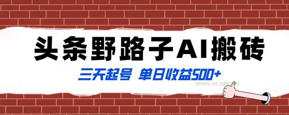 全网首发头条野路子AI搬砖玩法,纪实类超级蓝海项目,三天起号单日收益500+【揭秘】-小红泡