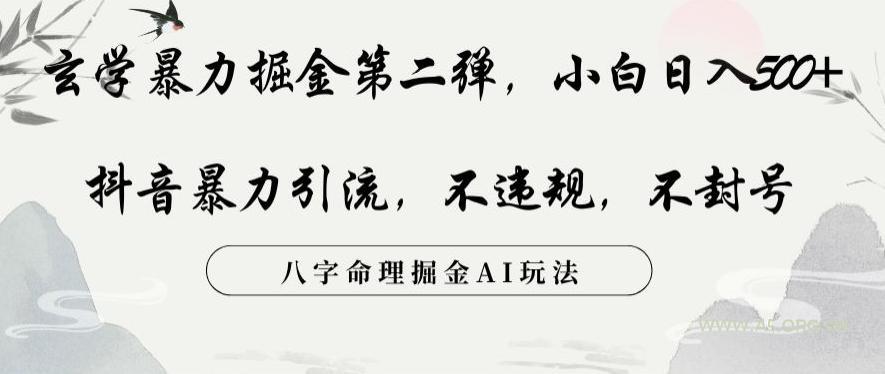 玄学暴力掘金第二弹，小白日入500+，抖音暴力引流，不违规，术封号，八字命理掘金AI玩法【揭秘】-小红泡