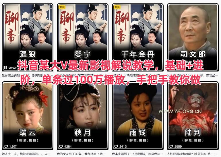 抖音某大V最新影视解说教学，基础+进阶，单条过100万播放，手把手教你做-小红泡