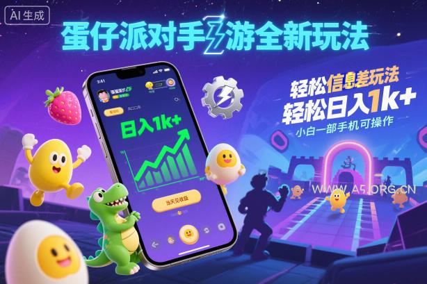 蛋仔派对手游全新玩法，轻松日入1k+，风口信息差玩法，当天见收益，小白一部手机可操作-小红泡