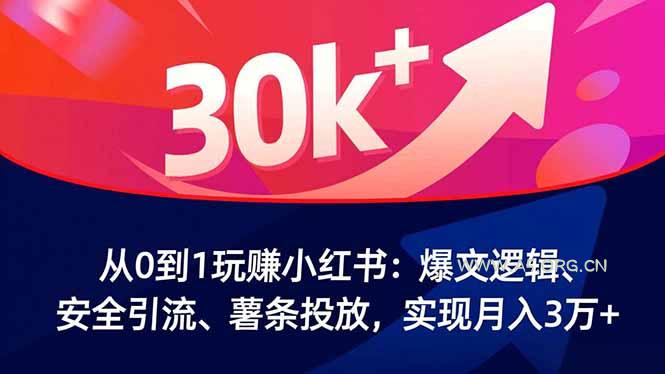 从0到1玩赚小红书：爆文逻辑、安全引流、薯条投放，实现月入3万+-小红泡