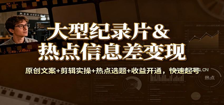 大型纪录片&热点信息差变现：原创文案+剪辑实操+热点选题+收益开通，快速起号-小红泡