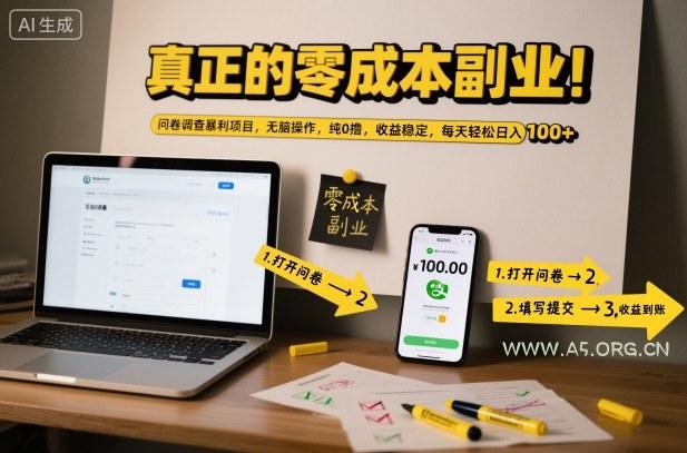 真正的零成本副业!问卷调查暴利项目,无脑操作,纯0撸,收益稳定,每天轻松日入100+【揭秘】-小红泡