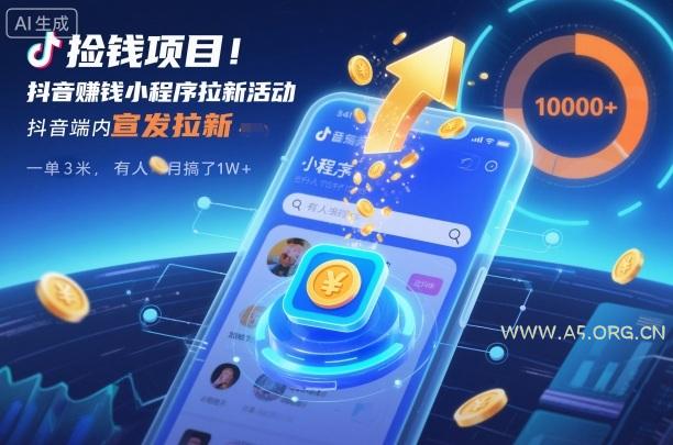 捡钱项目!抖音賺钱小程序拉新活动,抖音端内宣发拉新,一单3米,有人半个月搞了1W+-小红泡