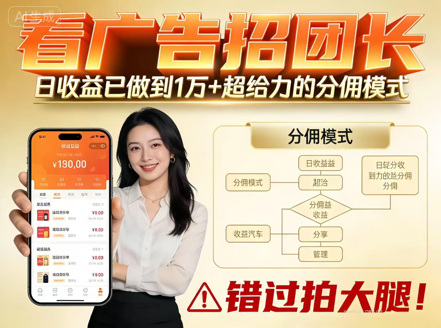 看广告招团长,团队收益已做到日入1万,分佣模式超给力,错过拍大腿-小红泡