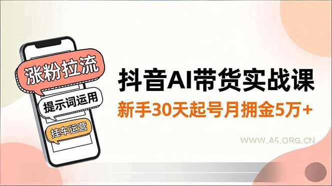抖音AI带货实战课，涨粉拉流、提示词运用、挂车运营，新手30天起号月佣金5万+-小红泡