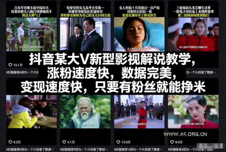 抖音某大V新型影视解说教学,涨粉速度快,数据完美,变现速度快,只要有粉丝就能挣米-小红泡