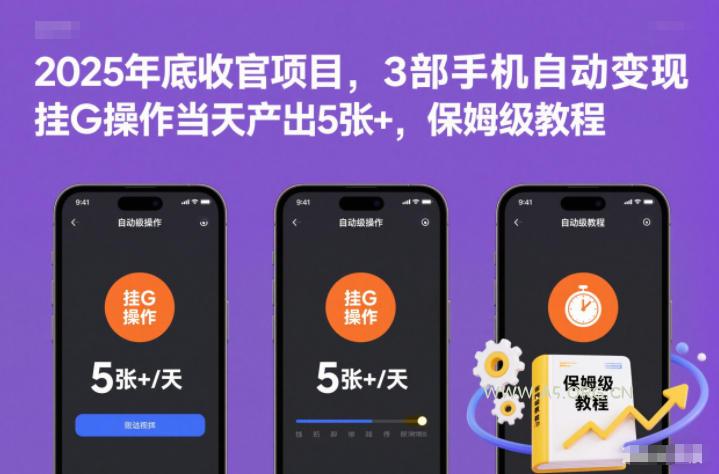 2025年底收官项目，3部手机自动变现，挂G操作当天产出5张+，保姆级教程【揭秘】-小红泡