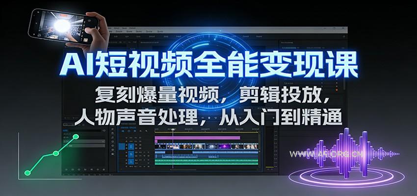 AI短视频全能变现课：复刻爆量视频，剪辑投放，人物声音处理，从入门到精通-小红泡