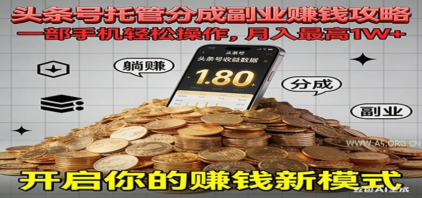 全程托管今日头条,一部手机就可以开干,最高躺赚1W+-小红泡