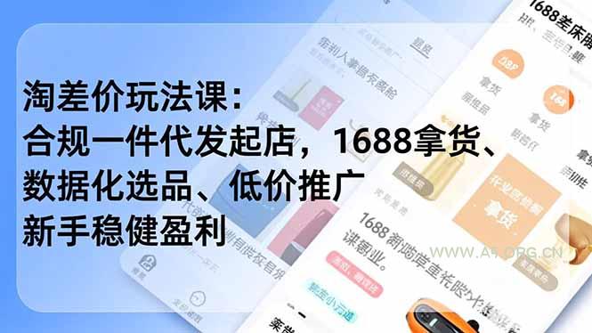 淘差价玩法课：合规一件代发起店，1688拿货、数据化选品、低价推广，新手稳健盈利(更新12月-小红泡