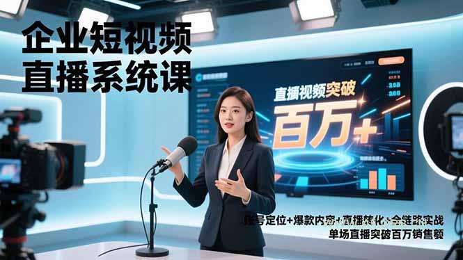 企业短视频直播系统课,账号定位+爆款内容+直播转化+全链路实战,单场直播突破百万销售额-小红泡