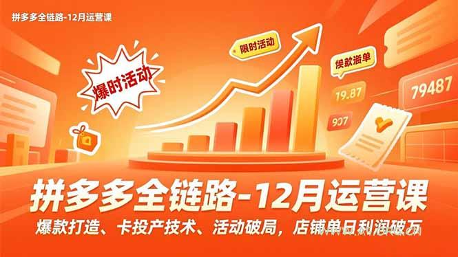 拼多多全链路-12月运营课，爆款打造、卡投产技术、活动破局，店铺单日利润破万-小红泡