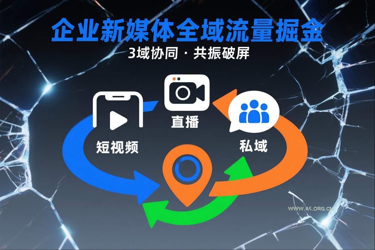 短视频全域商业模式，企业新媒体全域流量掘金，3域协同，共振破屏，短视频-直播-私域-地域-小红泡